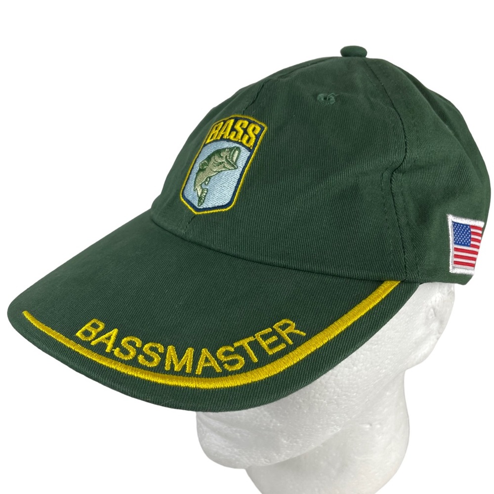 Vintage Bassmaster Embroidered Patch Spellout Logo Fishing Baseball Cap Hat OSFM